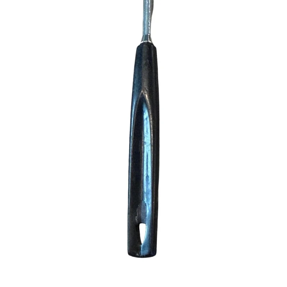 Vintage EKCO Slotted Spoon Chromium Plated Black Handle USA Made Retro Kitchen